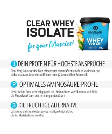 Bodylab24 Clear Whey Isolate 1200g Ice Tea Lemon protein shake made from 96% whey protein isolate refreshing fruity drink can help build muscle - Buy Online on GoSupps.com