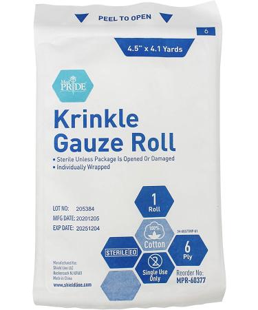 Medpride Sterile Krinkle Gauze Rolls - 6-Ply Cotton Wound Dressing Wraps [12 Rolls] - Buy Online on GoSupps.com