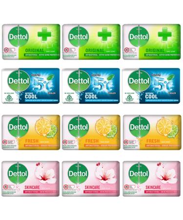 Peaceful Squirrel Variety of Dettol Anti-Bacterial Hand and Body Soap Variety 12-Pack 4 Scents Original Skincare Fresh Cool 100g Each