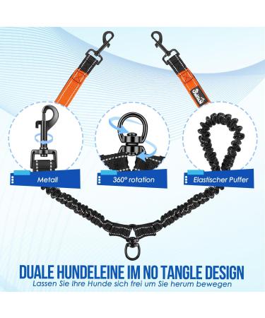 Buy Eyin Double Dog Leash for Large Dogs - Flexible Reflective & Healing-Free with 3 Padded Handles | Ideal for 11-68 kg Dogs - Orange - Buy Online on GoSupps.com