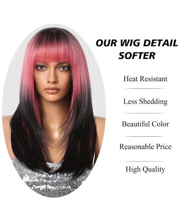 Testar Pink Black Wigs for Women | Long Straight Pink Ponytail Heat-Resistant Synthetic Fiber Hair for Daily Use - Buy Online on GoSupps.com