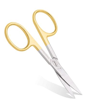 Fine Lines - Thick Nail Scissors - Stainless Steel Curved Scissor for Women & Men - Gold Manicure Scissors for Nails Cuticle & Hair Trimming - Suitable for Manicure Pedicure Hair & Beard Grooming Thick Curved Gold