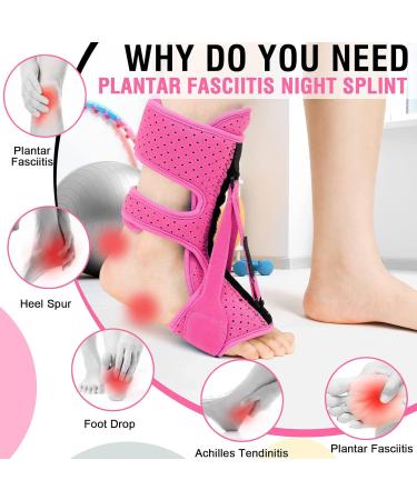 Derjly Plantar Fasciitis Night Splint - Adjustable 3-Strap Relief Soft Memory Foam Pink | Ideal for Pain Relief & Comfort - Buy Online on GoSupps.com