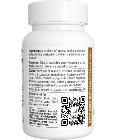 BIOptimizers Cognibiotics Probiotic Brain Supplement - Helps Support Mood, Better Focus, Memory, Mental Clarity - 60 Capsules 60 Count (Pack of 1) - Buy Online on GoSupps.com