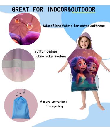 Super Soft Microfiber Bathing Poncho for Kids - Hooded Towel with Mermaid Pattern (76x76cm) for Ages 5-10 - Buy Online on GoSupps.com