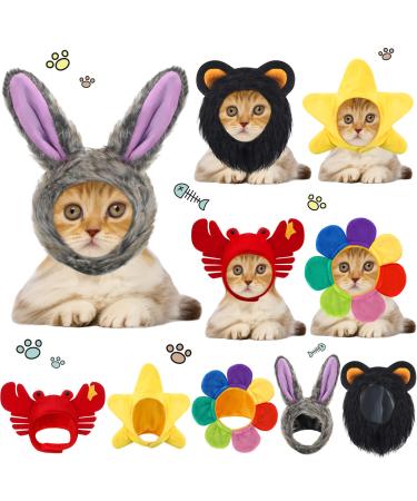 5 Pieces Cat Hat Cat Dog Costume Cute Pet Hat Bunny Rabbit Hat with Ears Headwear Lion Mane Cap Valentine New Years Day Party Accessory for Kitten Puppy Dress up Adjustable Birthday Hat (Cute Style)