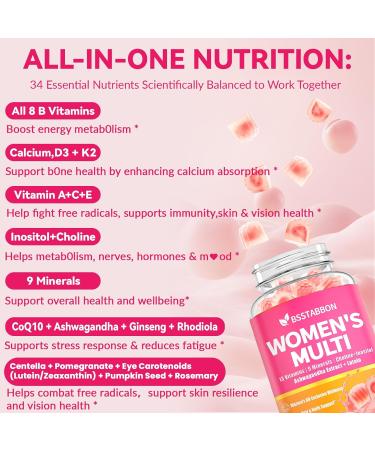 Organic Women's Multivitamin Gummies: Vegan Vitamin Supplement with Iron B12 D3 Biotin Magnesium Plus Ashwagandha for Hair Skin Health Boost Energy - Sugar Free Methylated Gummy(120Count) Peach 60 Count (Pack of 2) - Buy Online on GoSupps.com