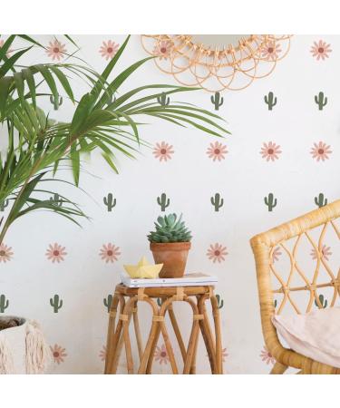 funlife Daisy and Cactus Wall Decal Peel and Stick Wall Stickers Transparent PVC Kids Wall Art Decor for Revamping Nursery Bedroom Playroom