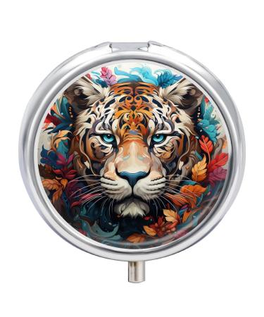 Small Travel Pill Case Round Metal Pill Box for Pocket Purse 3 Compartment Portable Pill Holder Mini Pill Organizer for Travel or Daily - Leopard