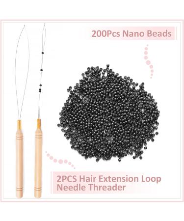 Vlasy Nano Beads 3.0mm 200PCS + 2PCS Hair Extension Loop Threaders Set (Black) - for Hair Extensions/Tinsel - Buy Online on GoSupps.com