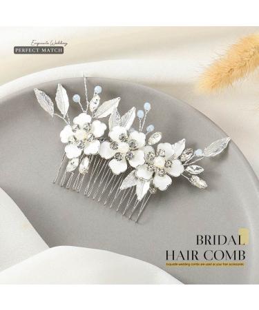 Silver Crystal Flower Bridal Hair Comb - Rhinestone Wedding Hair Piece for Women and Girls - Buy Online on GoSupps.com