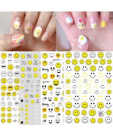 6 Sheets Smile Face Nail Art Stickers Self Adhesive Pegatinas para Uñas Cute Yellow Smile Happy Lucky Design Manicure Tips Nail Decoration Kids Grift Smiley Face
