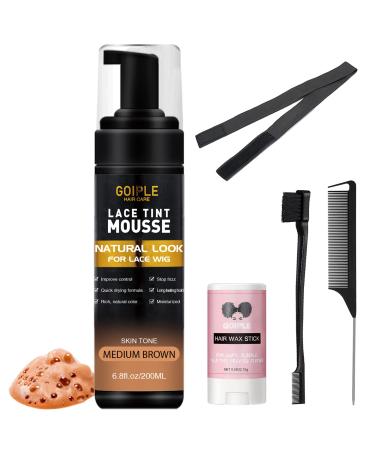 Lace Tint Melting Hair Mousse  6.8 fl oz Lace Tint Mousse for Women Hair Wigs Lace Wigs Toupees and Hairpieces Natural Finishing Lace Color  Lace Tint for Wigs Tool Set (Mocha- Medium Brown)