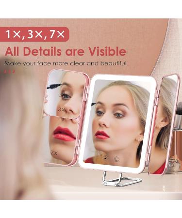 TOKSO Lighted Makeup Mirror - Rechargeable, 72 LED Lights, 1X 3X 10X Magnification, Touch Control, Trifold, Portable LED, Rosegold - Perfect Travel Vanity Mirror Gift - Buy Online on GoSupps.com