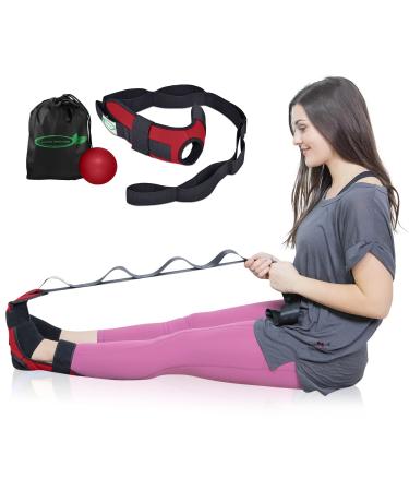 Lumia Wellness Foot Stretcher & Calf Stretcher for Plantar Fasciitis with Massage Ball, Achilles Tendinitis, Foot Drop, Yoga Foot & Leg Stretching Strap (Red)