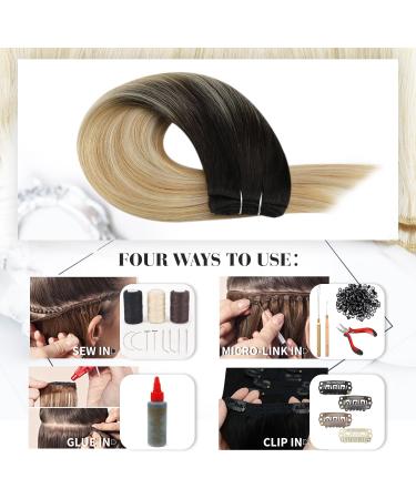 Moresoo Brown Human Hair Weft Balayage Sew in Extensions | Brown Root Ombre to Caramel Blonde | 16 Inch Real Human Hair | 100g/Pack #2/27/613 - Buy Online on GoSupps.com