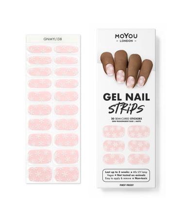 MOYOU LONDON Semi-Cured UV Gel Strips - 20 Pack - Gel Nail Foils UV Curing for Salon Quality Manicure - First Frost