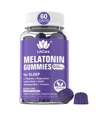 Melatonin Gummies 10mg 20mg for Adults, Extra Strength with L-Theanine, Ashwagandha, Magnesium, Turmeric, GABA, Lemon Balm and Chamomile for Supports Health Circadian Rhythm, Vegan Grape Flavor 60 Count (Pack of 1)