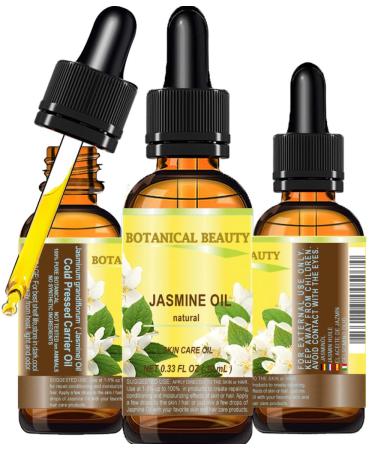 JASMINE OIL Natural Cold Pressed Carrier Oil 0.33 Fl.oz.- 10 ml. for Face Skin Body Hair and Nail Care Face Beauty Oil by Botanical Beauty