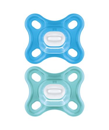 Mam Schnuller Comfort S190 - Light pacifier from Skinsoft silicone very soft for babies from 0 to 2 months and tips in blue 2 pieces with self -sterilizing box blue 0-3 months