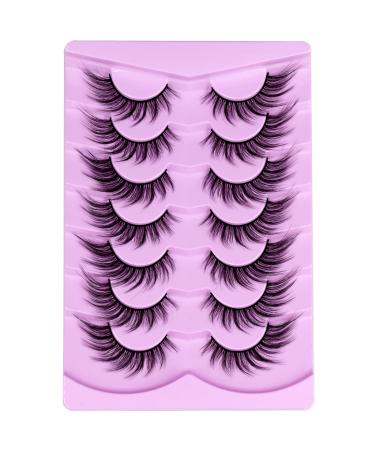 Augenli 7Pairs Fox Eye Lashes Angel Wing False Eyelashes Natural Look L Curl Anime Doll look lashes Wispy Fluffy Eye Lashes for Daily or Cosplay Wearring (01a)