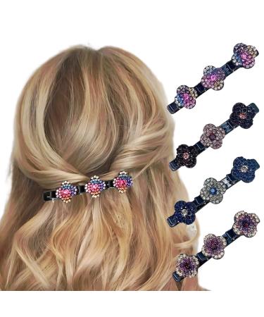 Hair Clips for Women  4PCS Sparkling Crystal Stone Braided Hair Clips  Four-Leaf Clover Hairpin  Satin Fabric Hair Bands Lift Up Style Hair Clip Accessories with Rhinestone for Girls