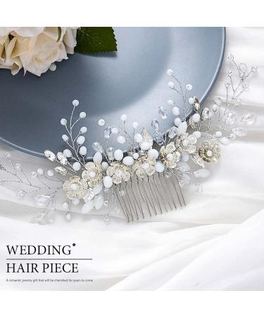 Fashion Band Hair Comb with Flower - Silver Bridal Jewelry with Crystals & Leaf Accents | Elegant Hair Accessories for Women & Girls - Buy Online on GoSupps.com
