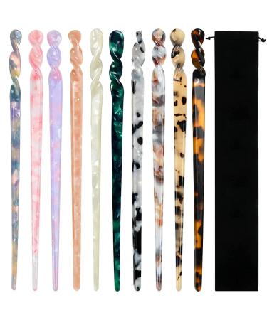 10 Pieces Acetate Hair Sticks Leopard Print Hair Pins, Tortoise Shell Hairpin Vintage Hair Chopsticks Retro Hairpins Disk, Hair Accessories for Women Girls (Classic) - Buy Online on GoSupps.com