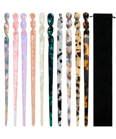 10 Pieces Acetate Hair Sticks Leopard Print Hair Pins, Tortoise Shell Hairpin Vintage Hair Chopsticks Retro Hairpins Disk, Hair Accessories for Women Girls (Classic)