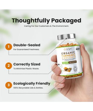 Organic Turmeric Curcumin 1440mg with Black Pepper & Ginger - Soil Association Certified - 120 Vegan Capsules - Made in UK by VitaBright - Buy Online on GoSupps.com