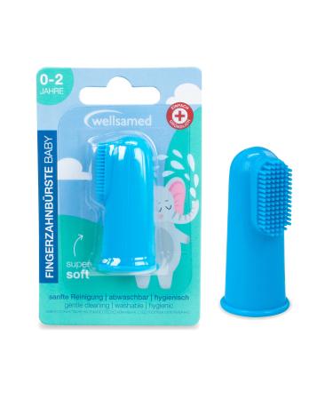 Wellsamed 1 piece finger toothbrush blue for babies for a gentle cleaning of the first milk teeth Blue 1 piece (1 pack)