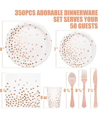 350 PCS White Rose Gold Party Supplies - Disposable Dinnerware Set for Birthday, Baby Shower, Wedding Party - Paper Plates, Napkins, Cups, Cutlery - Buy Online on GoSupps.com