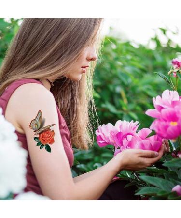 Flowers Temporary Tattoos for Women - 8 Pcs Large Tattoo Sticker Set by Yesallwas - Waterproof and Long Lasting Body Tattoos - Rose Butterfly Feather Design - Buy Online on GoSupps.com