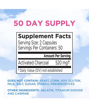 Charcocaps Fast Acting Gas Relief - 100 Capsules | Drug Free Activated Charcoal Formula | Bloating & Flatulence Detox | 30 Day Supply - Buy Online on GoSupps.com
