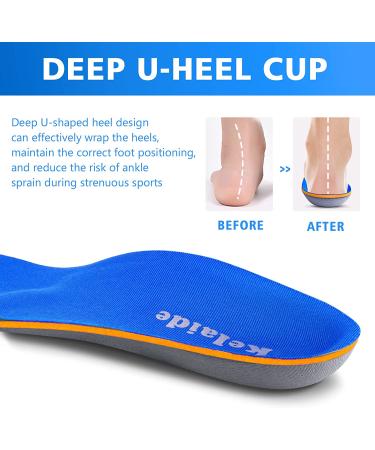 Kelaide Arch Support Insoles - Relief for Plantar Fasciitis, Flat Feet, Pronation - Orthotic Inserts for Men and Women - Blue, Size Mens(8-8.5)/Womens(10-10.5) - Buy Online on GoSupps.com