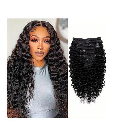 Clip in Hair Extensions 12-26 Inch Kinky Brazilian Human Hair Curly Clip In Hair Extensions Deep Wave Double Weft Full Head Human Hair 120g Curly Hair Extensions for Women 8pieces Clip in Extensions 22 inches
