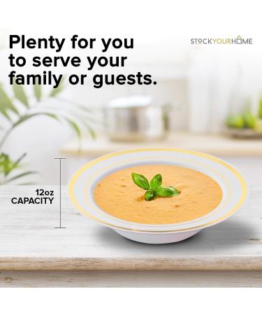 Stock Your Home Plastic Party Bowls (50 Pack) 12 Oz - Elegant Disposable Dinnerware for Parties, Holidays, and Weddings - Shatterproof Tableware in Gold - Buy Online on GoSupps.com