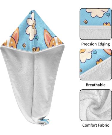 Baby Welsh Dog Flowers Hair Towel 2 Pack - Super Absorbent Quick Dry Hair Turbans for Women & Girls | Stylish & Functional Head Towel - Buy Online on GoSupps.com
