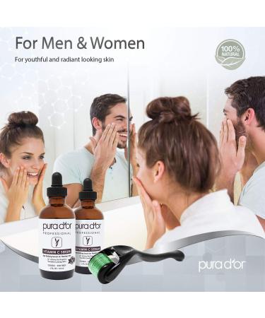 PURA D'OR 25% Vitamin C Serum (4oz) Set with Hyaluronic Acid, Retinol & Derma Roller - Skin Care Kit for Dark Spots, Acne, Wrinkles - Men & Women - Buy Online on GoSupps.com