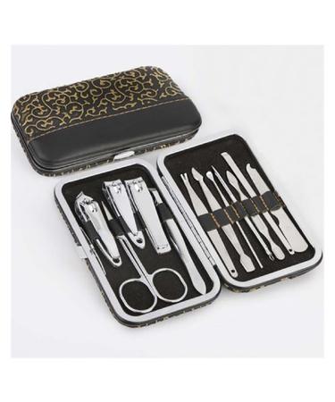 PSGS 12Pcs Stainless Steel Nail Care Tool Sets Manicure Set and Kit Pedicure Scissor Tweezer Knife Ear Pick Utility Nail Clipper Kit (Color : Golden Black)