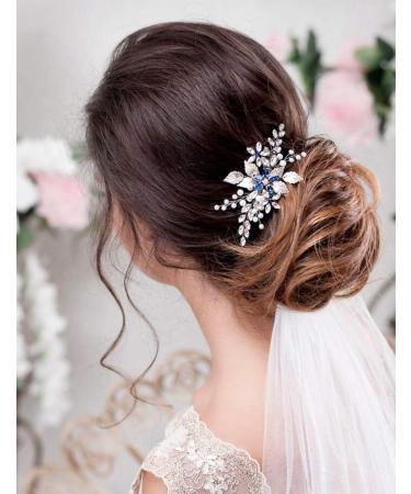 Women's Sapphire Crystal Blue Flower Hair Vine Comb - Silver Wedding Accessory - Buy Online on GoSupps.com