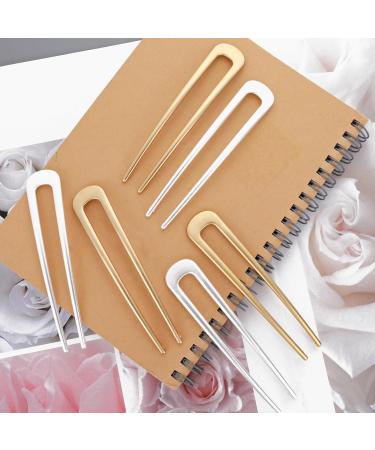 6 Pieces Gold French Hair Pin Simple French U Shaped Hair Pins Metal Hair Pin 4 Inch Large French Hair Pin Gold Silver Hair Fork Stick 2 Prong Updo Chignon Hair Pin for Women Buns Hair Accessories - Buy Online on GoSupps.com