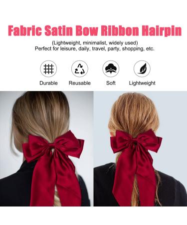 Silky Satin Jumbo Bow Clip with Tails in Red - Hair Barrette for Women and Girls - Buy Online on GoSupps.com