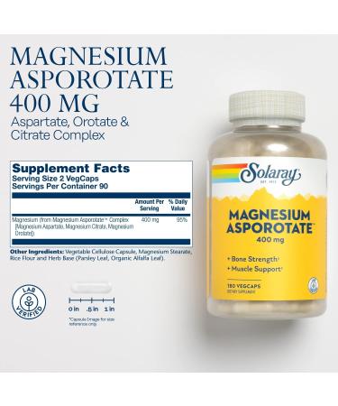Solaray Magnesium Asporotate 400 mg - 180 VegCaps for Optimal Wellness - Buy Online on GoSupps.com
