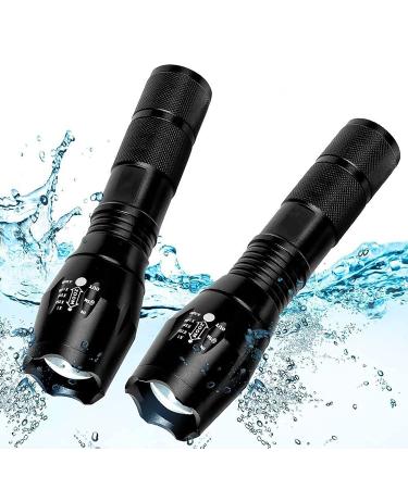 2 Pack Tactical Flashlights Torch, Military Grade 5 Modes 3000 High Lumens Led Waterproof Handheld Flashlight for Camping Biking Hiking Outdoor Home Emergency