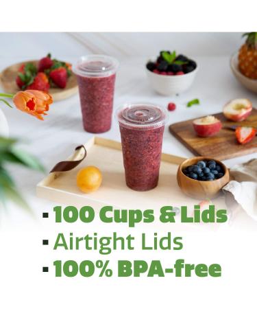 Comfy Package 24 oz. Crystal Clear Plastic Cups with Flat Lids - 100 Sets - Buy Online on GoSupps.com