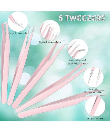 5 Pcs Eyelash Extension Tweezer Set with Box - Stainless Steel Lash Volume Tools for Skilled Lash Artists (Pink) - Buy Online on GoSupps.com