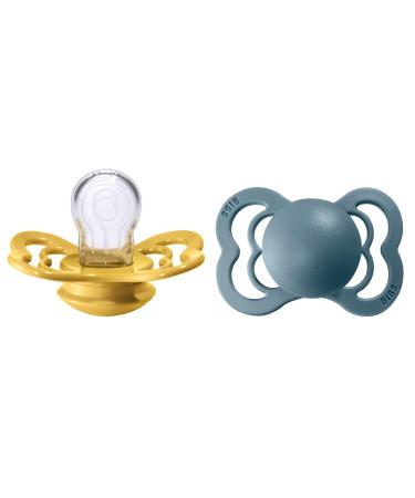 BIBS Supreme Baby Pacifier 2-Pack | Made in Denmark | BPA Free Dummy Soother Symmetrical Nipple. Silicone Size 1 (0-6 Months) Mustard / Petrol