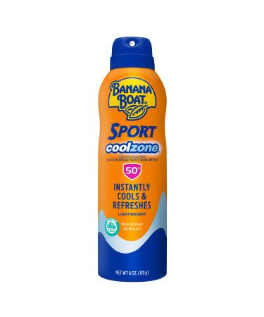 Banana Boat Sport Cool Zone SPF 50 Sunscreen Spray 6oz Sport Sunscreen Spray SPF 50 Clear Sunscreen Spray Banana Boat Sunscreen Spray SPF 50 Oxybenzone Free Sunscreen 6oz SPF 50 6 Ounce (Pack of 1)