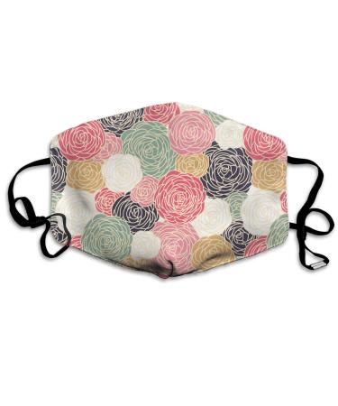 Seamless Flowers In The Retro Style Washable Reusable Mask Cotton Anti Dust Half Face Mouth Mask For Kids Teens Men Women With Adjustable Ear Loops